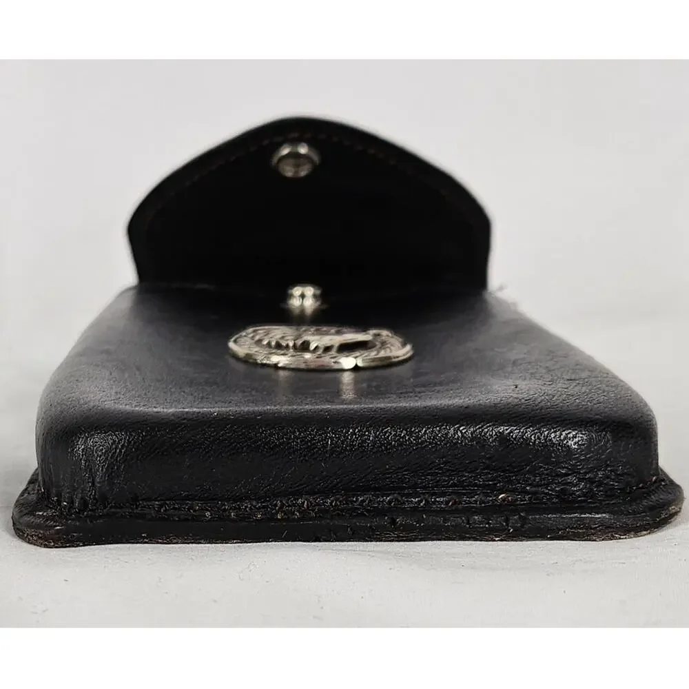 VINTAGE-STYLE UNIQUE BLACK LEATHER CELL PHONE CASE W/ ROOSTER MEDALLION 7